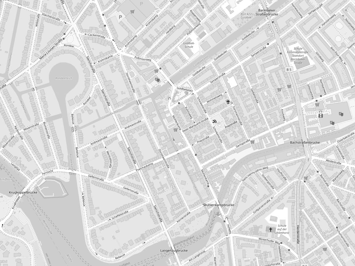 Lage von Four Elements am Mühlenkamp 43 in Hamburg-Winterhude